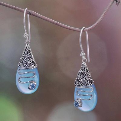 Alternate image for Blue Chalcedony and Blue Topaz Silver Earrings from Bali Kintamani Plateau