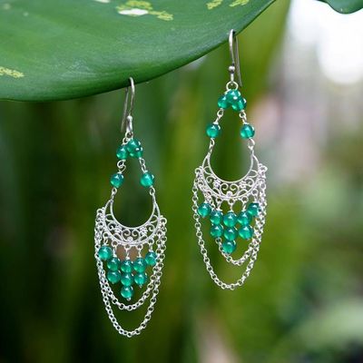 Alternate image for Sterling Silver and Agate Chandelier Earrings from Bali Crescent Palace