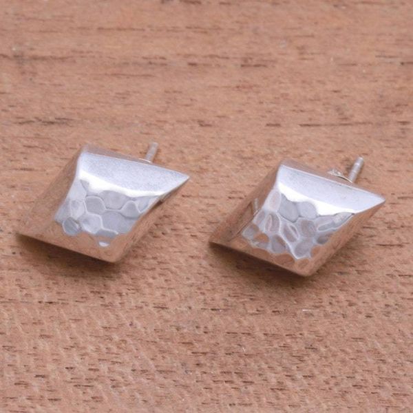 Alternate image for Diamond-Shaped Sterling Silver Button Earrings from Bali Hammered Diamonds