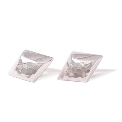 Alternate image for Diamond-Shaped Sterling Silver Button Earrings from Bali Hammered Diamonds