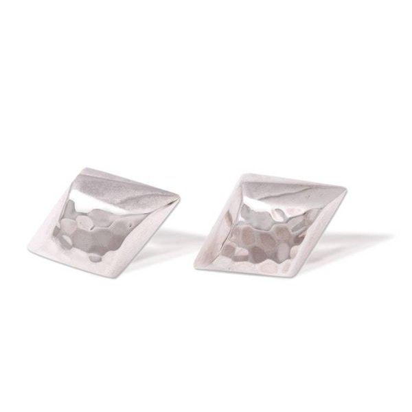 Alternate image for Diamond-Shaped Sterling Silver Button Earrings from Bali Hammered Diamonds