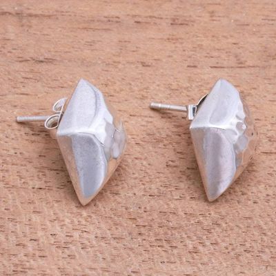 Alternate image for Diamond-Shaped Sterling Silver Button Earrings from Bali Hammered Diamonds