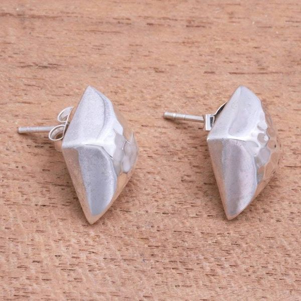 Alternate image for Diamond-Shaped Sterling Silver Button Earrings from Bali Hammered Diamonds