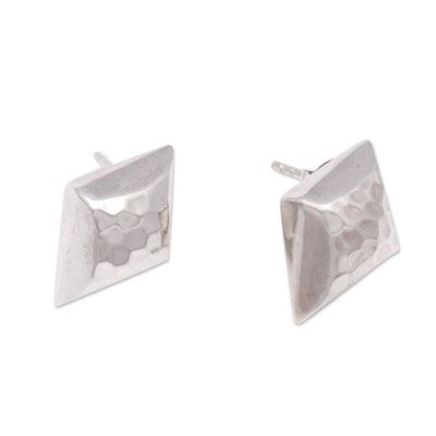 Alternate image for Diamond-Shaped Sterling Silver Button Earrings from Bali Hammered Diamonds