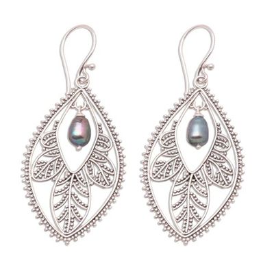 Alternate image for Sterling Silver and Pearl Dangle Earrings Black Dogwood