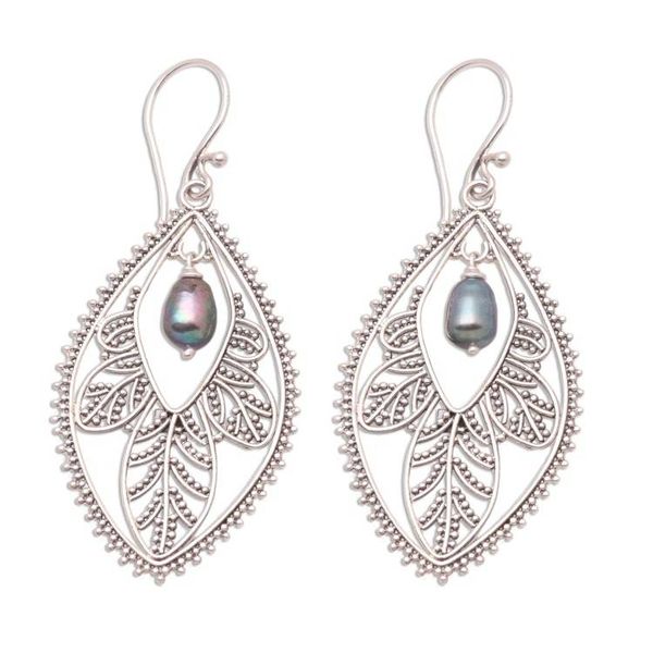 Alternate image for Sterling Silver and Pearl Dangle Earrings Black Dogwood