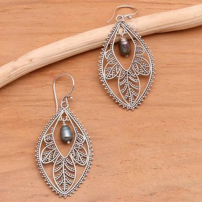 Alternate image for Sterling Silver and Pearl Dangle Earrings Black Dogwood