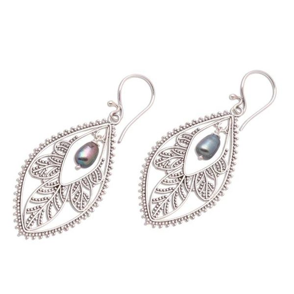 Alternate image for Sterling Silver and Pearl Dangle Earrings Black Dogwood