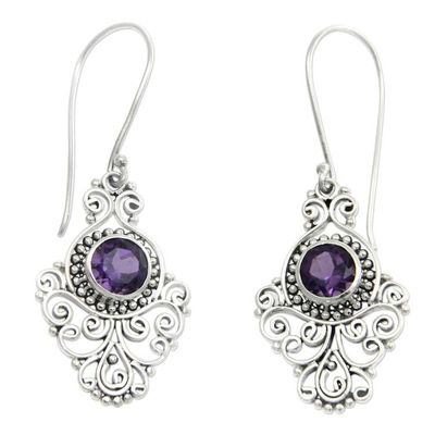 Alternate image for Artisan Crafted Sterling Silver and Amethyst Earrings Peacock Aura