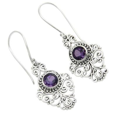 Alternate image for Artisan Crafted Sterling Silver and Amethyst Earrings Peacock Aura