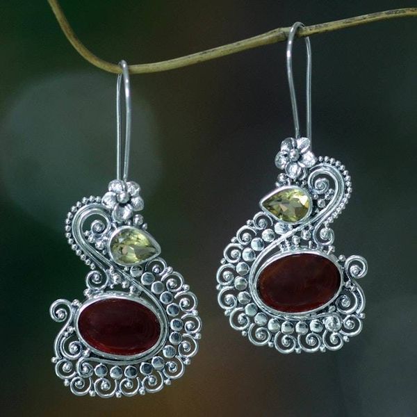 Alternate image for Silver Swan Earrings with Carnelian and Citrine Balinese Swan