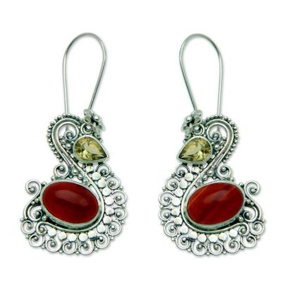 Alternate image for Silver Swan Earrings with Carnelian and Citrine Balinese Swan
