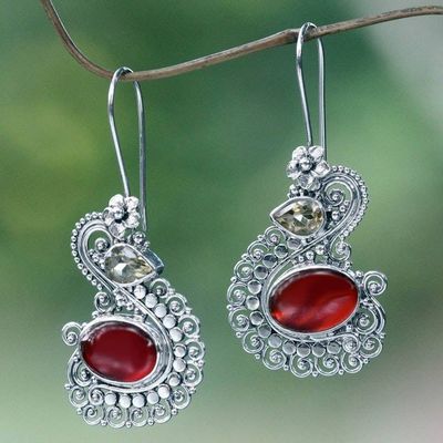 Alternate image for Silver Swan Earrings with Carnelian and Citrine Balinese Swan