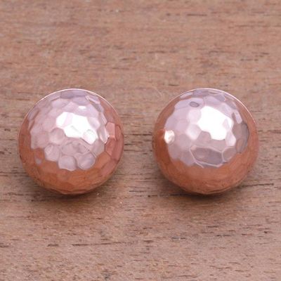 Primary image for Domed Rose Gold Plated Sterling Silver Button Earrings Hammered Domes