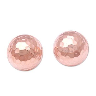Alternate image for Domed Rose Gold Plated Sterling Silver Button Earrings Hammered Domes