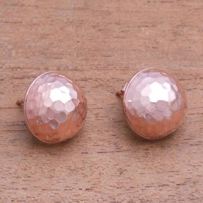 Alternate image for Domed Rose Gold Plated Sterling Silver Button Earrings Hammered Domes