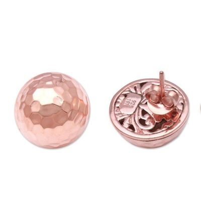 Alternate image for Domed Rose Gold Plated Sterling Silver Button Earrings Hammered Domes