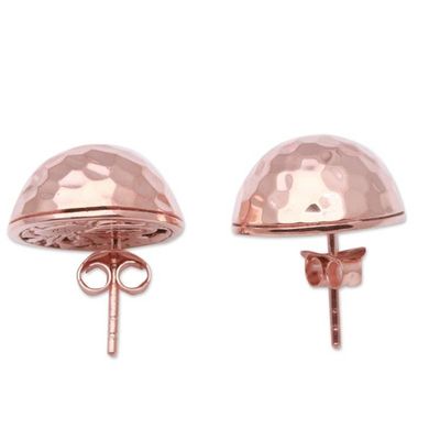 Alternate image for Domed Rose Gold Plated Sterling Silver Button Earrings Hammered Domes