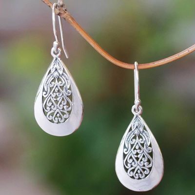 Primary image for Drop-Shaped Floral Sterling Silver Dangle Earrings from Bali Hidden Flower