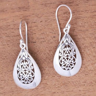 Alternate image for Drop-Shaped Floral Sterling Silver Dangle Earrings from Bali Hidden Flower