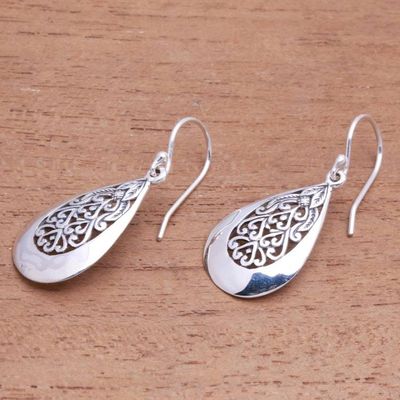 Alternate image for Drop-Shaped Floral Sterling Silver Dangle Earrings from Bali Hidden Flower
