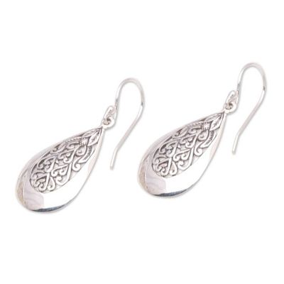 Alternate image for Drop-Shaped Floral Sterling Silver Dangle Earrings from Bali Hidden Flower