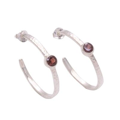 Primary image for Sterling Silver Hammered Garnet Half-Hoop Earrings Pretty Paradox
