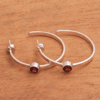 Alternate image for Sterling Silver Hammered Garnet Half-Hoop Earrings Pretty Paradox