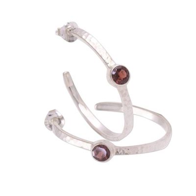 Alternate image for Sterling Silver Hammered Garnet Half-Hoop Earrings Pretty Paradox