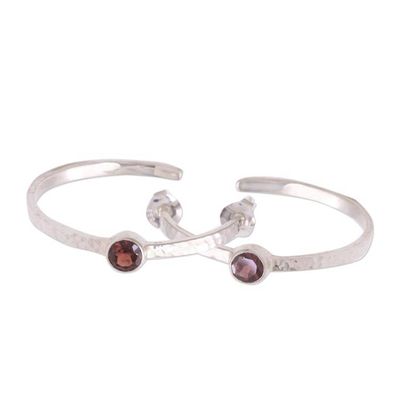 Alternate image for Sterling Silver Hammered Garnet Half-Hoop Earrings Pretty Paradox