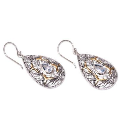 Alternate image for Leaf Motif Gold-Accented Blue Topaz Dangle Earrings Hidden Jungle