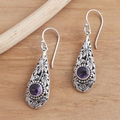 Alternate image for Bamboo Motif Dangle Earrings with Amethyst Bamboo Garden