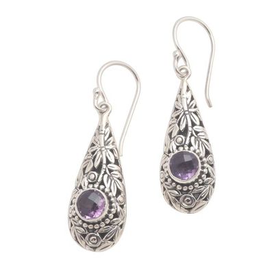 Alternate image for Bamboo Motif Dangle Earrings with Amethyst Bamboo Garden