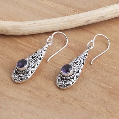 Alternate image for Bamboo Motif Dangle Earrings with Amethyst Bamboo Garden