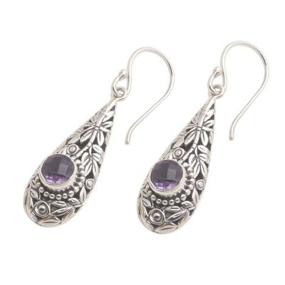 Alternate image for Bamboo Motif Dangle Earrings with Amethyst Bamboo Garden