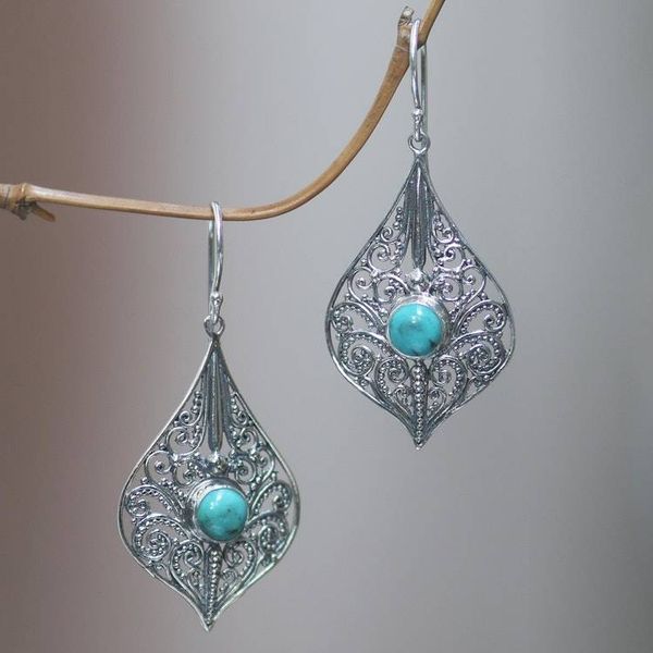 Alternate image for Lacy 925 Silver Dangle Earrings with Reconstituted Turquoise Shine On
