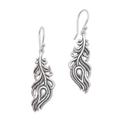 Alternate image for Sterling Silver Peacock Feather Dangle Earrings from Bali Peacock Luck