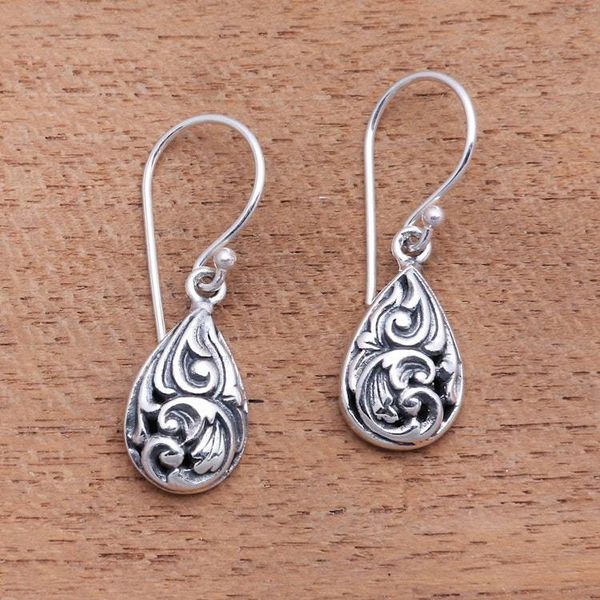 Alternate image for Patterned Drop-Shaped Sterling Silver Dangle Earrings Drops of Tradition
