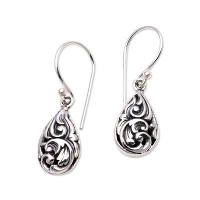 Alternate image for Patterned Drop-Shaped Sterling Silver Dangle Earrings Drops of Tradition