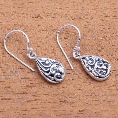Alternate image for Patterned Drop-Shaped Sterling Silver Dangle Earrings Drops of Tradition
