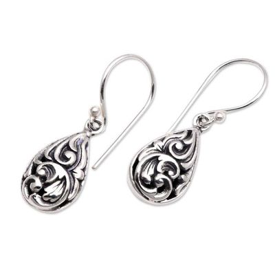 Alternate image for Patterned Drop-Shaped Sterling Silver Dangle Earrings Drops of Tradition