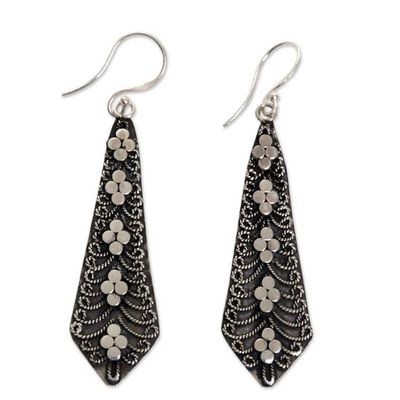 Alternate image for Dangling Silver Earrings Adorned With Balinese Motifs Flower Sword