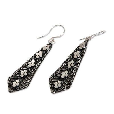 Alternate image for Dangling Silver Earrings Adorned With Balinese Motifs Flower Sword