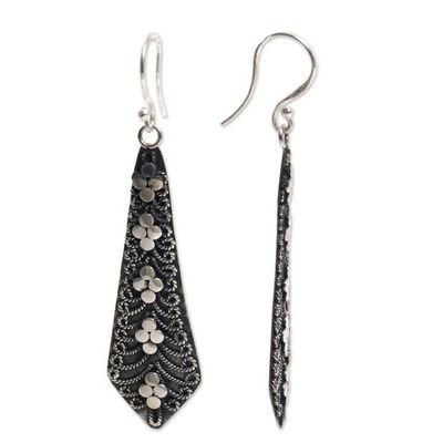 Alternate image for Dangling Silver Earrings Adorned With Balinese Motifs Flower Sword