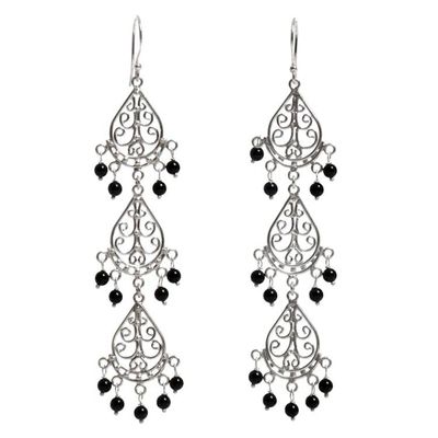 Alternate image for Sterling Silver Onyx Dangle Earrings from Indonesia Serene Dawn