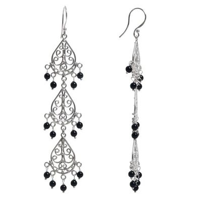 Alternate image for Sterling Silver Onyx Dangle Earrings from Indonesia Serene Dawn
