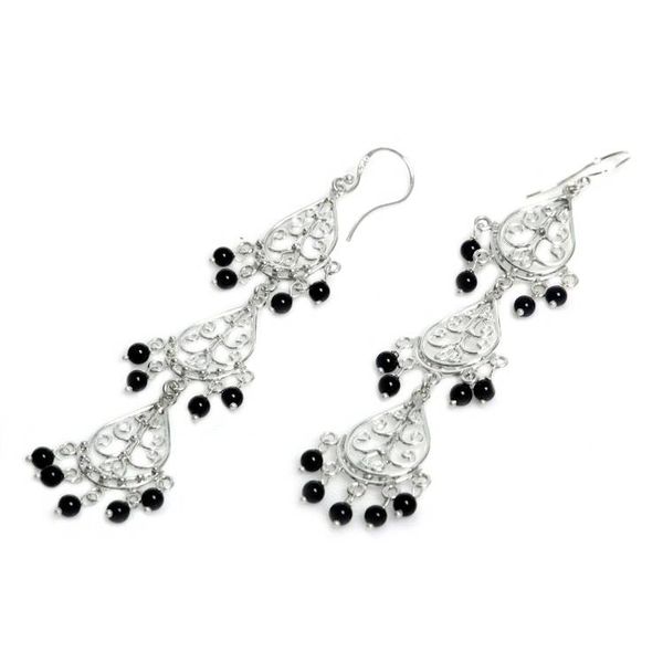 Alternate image for Sterling Silver Onyx Dangle Earrings from Indonesia Serene Dawn