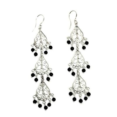 Alternate image for Sterling Silver Onyx Dangle Earrings from Indonesia Serene Dawn