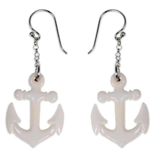 Alternate image for Hand Carved Bone Anchor Earrings Bali Artisan Jewelry Anchored