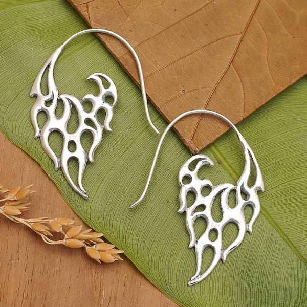 Alternate image for Indonesian Handmade Sterling Silver Flame Drop Earrings Dancing Flames